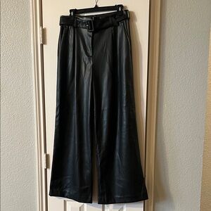 LOFT Faux Leather Black Wide-Leg Pants with Belt